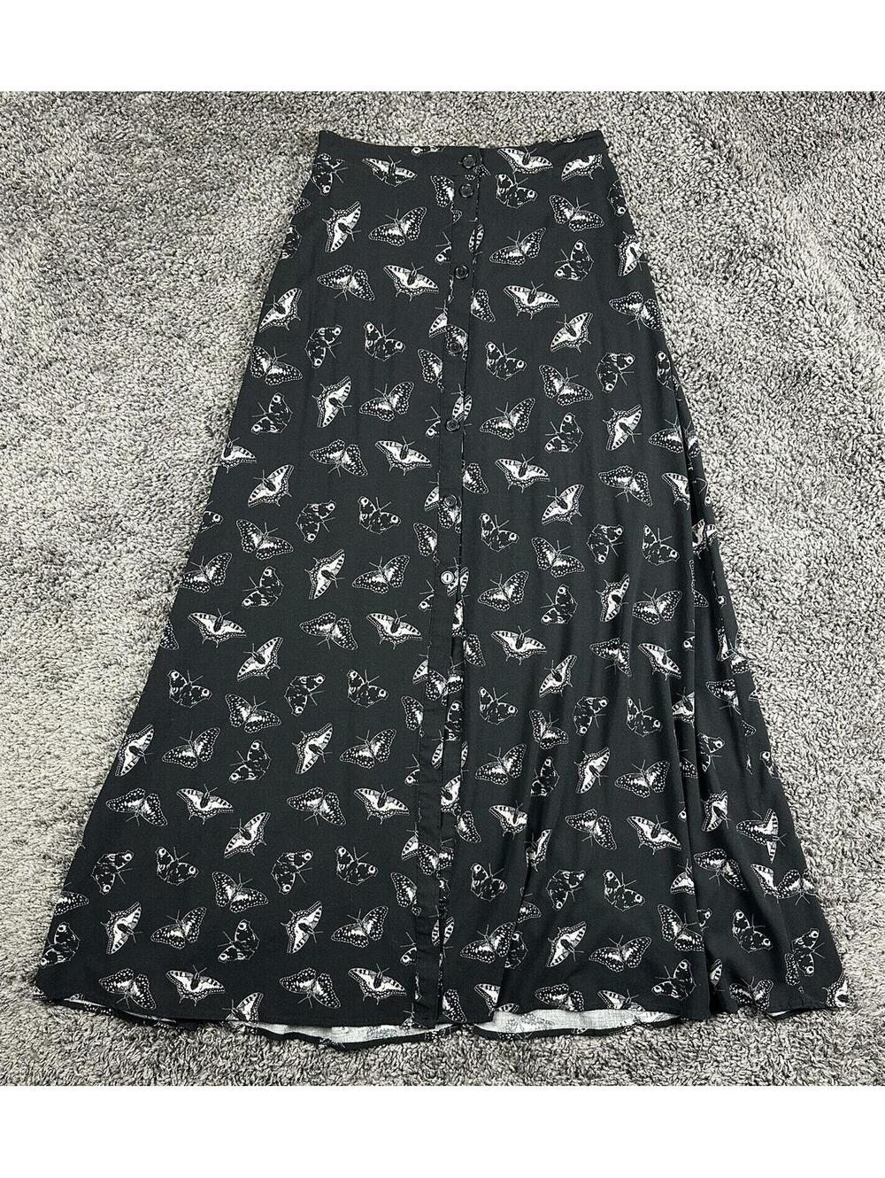 Cosmic Aura Hot Topic Dark Moth Butterfly Maxi Skirt Gothic Pockets Sz Small